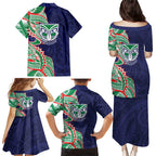 New Zealand Warriors Family Matching Puletasi and Hawaiian Shirt Polynesian Tribal Tattoo Pacific Sport Art