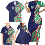 New Zealand Warriors Family Matching Short Sleeve Bodycon Dress and Hawaiian Shirt Polynesian Tribal Tattoo Pacific Sport Art