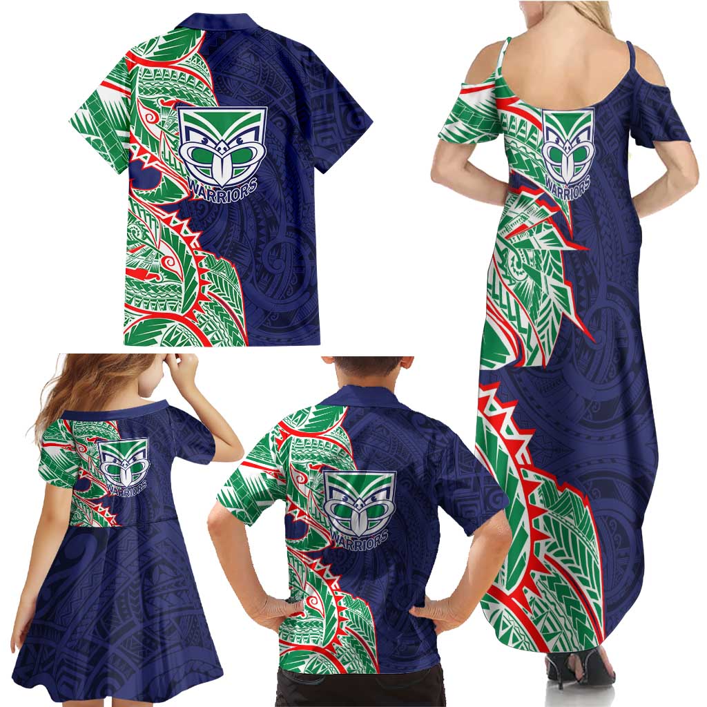 New Zealand Warriors Family Matching Summer Maxi Dress and Hawaiian Shirt Polynesian Tribal Tattoo Pacific Sport Art