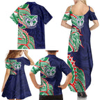 New Zealand Warriors Family Matching Summer Maxi Dress and Hawaiian Shirt Polynesian Tribal Tattoo Pacific Sport Art