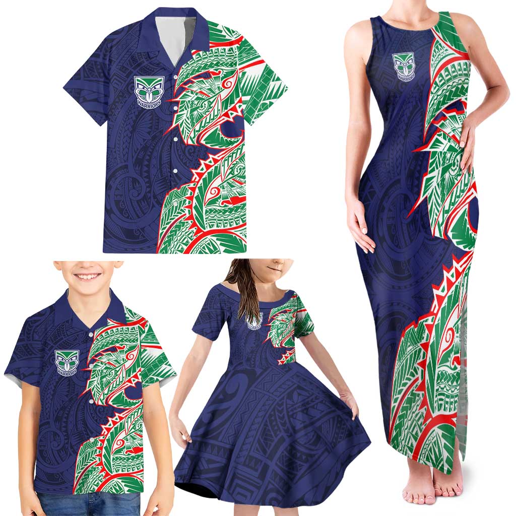 New Zealand Warriors Family Matching Tank Maxi Dress and Hawaiian Shirt Polynesian Tribal Tattoo Pacific Sport Art