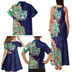 New Zealand Warriors Family Matching Tank Maxi Dress and Hawaiian Shirt Polynesian Tribal Tattoo Pacific Sport Art