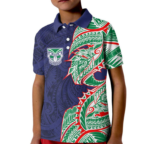 New Zealand Warriors Kid Polo Shirt Polynesian Tribal Tattoo Pacific Sport Art