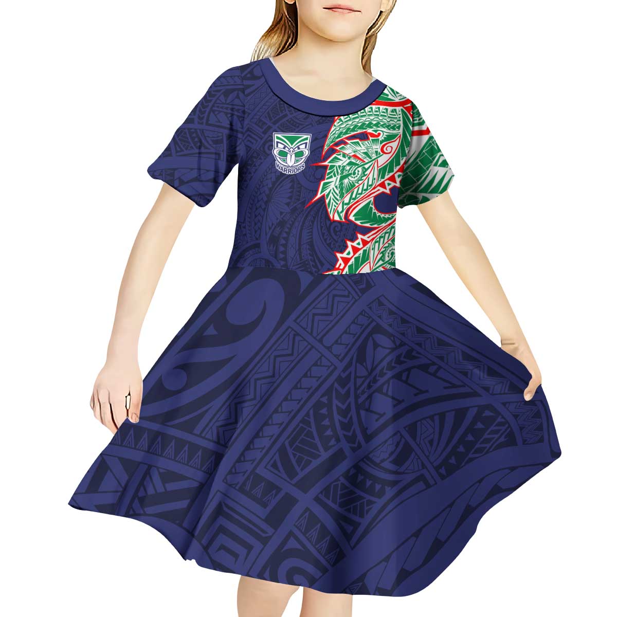 New Zealand Warriors Kid Short Sleeve Dress Polynesian Tribal Tattoo Pacific Sport Art