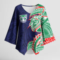 New Zealand Warriors Kimono Sleeve Blouse Polynesian Tribal Tattoo Pacific Sport Art
