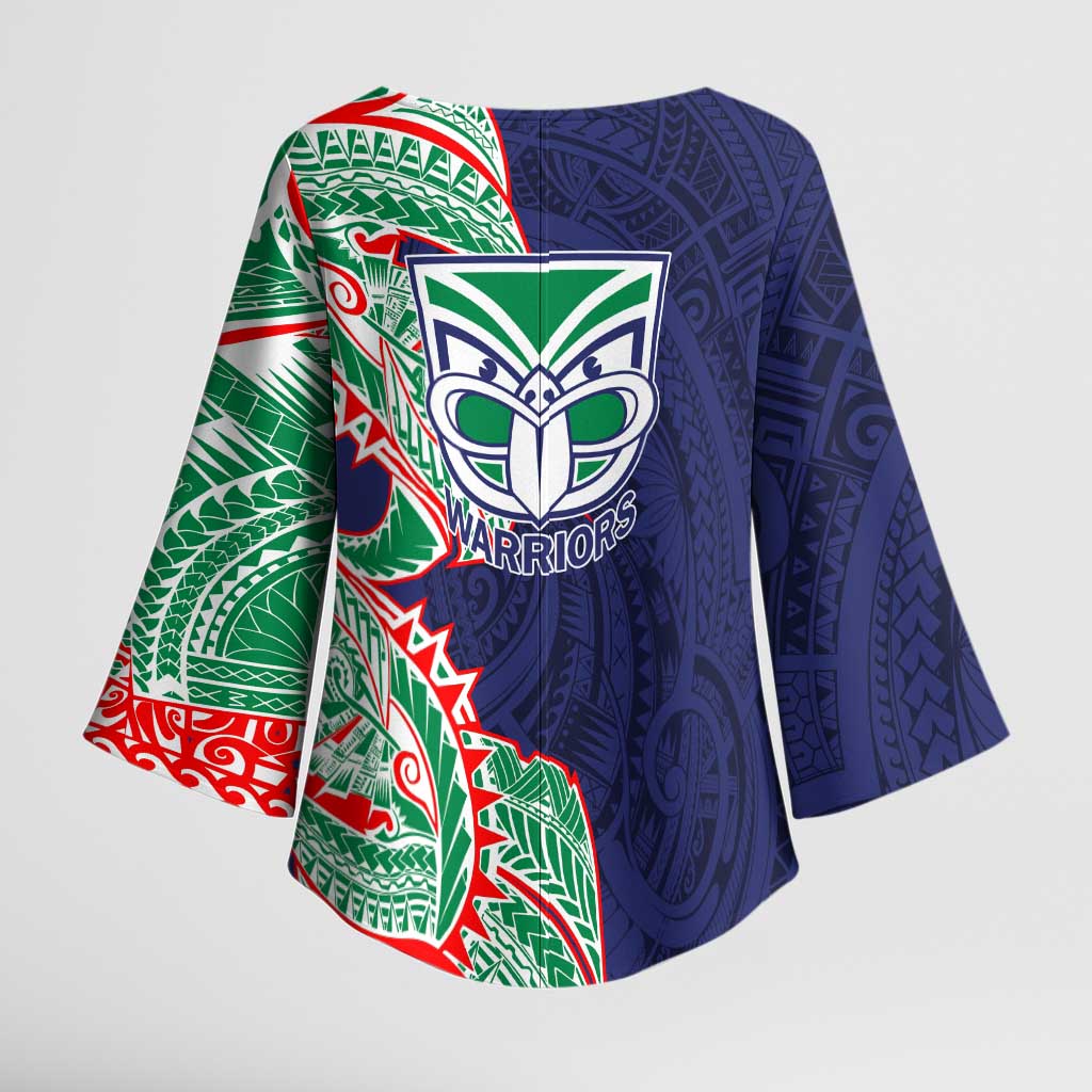 New Zealand Warriors Kimono Sleeve Blouse Polynesian Tribal Tattoo Pacific Sport Art
