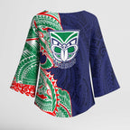 New Zealand Warriors Kimono Sleeve Blouse Polynesian Tribal Tattoo Pacific Sport Art