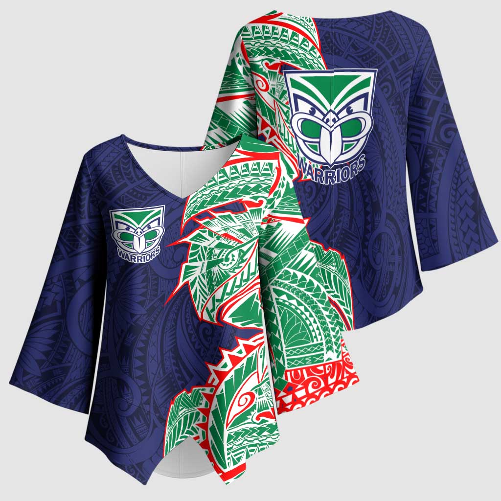 New Zealand Warriors Kimono Sleeve Blouse Polynesian Tribal Tattoo Pacific Sport Art