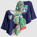 New Zealand Warriors Kimono Sleeve Blouse Polynesian Tribal Tattoo Pacific Sport Art