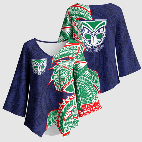 New Zealand Warriors Kimono Sleeve Blouse Polynesian Tribal Tattoo Pacific Sport Art