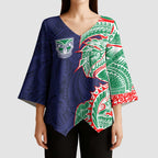 New Zealand Warriors Kimono Sleeve Blouse Polynesian Tribal Tattoo Pacific Sport Art