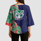 New Zealand Warriors Kimono Sleeve Blouse Polynesian Tribal Tattoo Pacific Sport Art