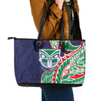New Zealand Warriors Leather Tote Bag Polynesian Tribal Tattoo Pacific Sport Art