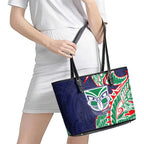 New Zealand Warriors Leather Tote Bag Polynesian Tribal Tattoo Pacific Sport Art