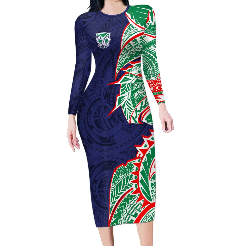 New Zealand Warriors Long Sleeve Bodycon Dress Polynesian Tribal Tattoo Pacific Sport Art