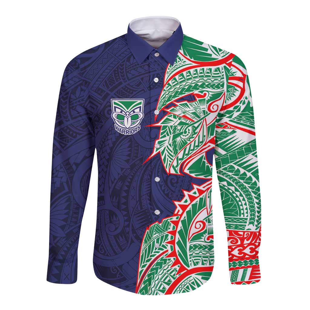 New Zealand Warriors Long Sleeve Button Shirt Polynesian Tribal Tattoo Pacific Sport Art