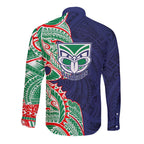 New Zealand Warriors Long Sleeve Button Shirt Polynesian Tribal Tattoo Pacific Sport Art