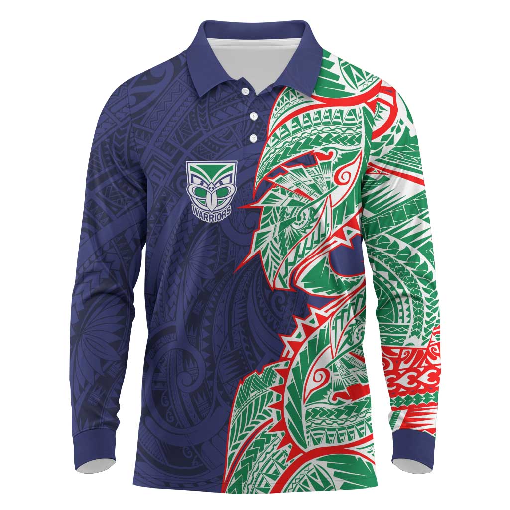 New Zealand Warriors Long Sleeve Polo Shirt Polynesian Tribal Tattoo Pacific Sport Art