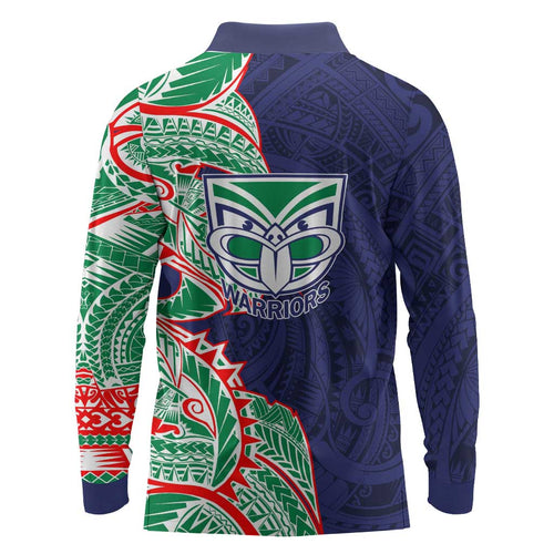 New Zealand Warriors Long Sleeve Polo Shirt Polynesian Tribal Tattoo Pacific Sport Art