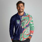 New Zealand Warriors Long Sleeve Polo Shirt Polynesian Tribal Tattoo Pacific Sport Art