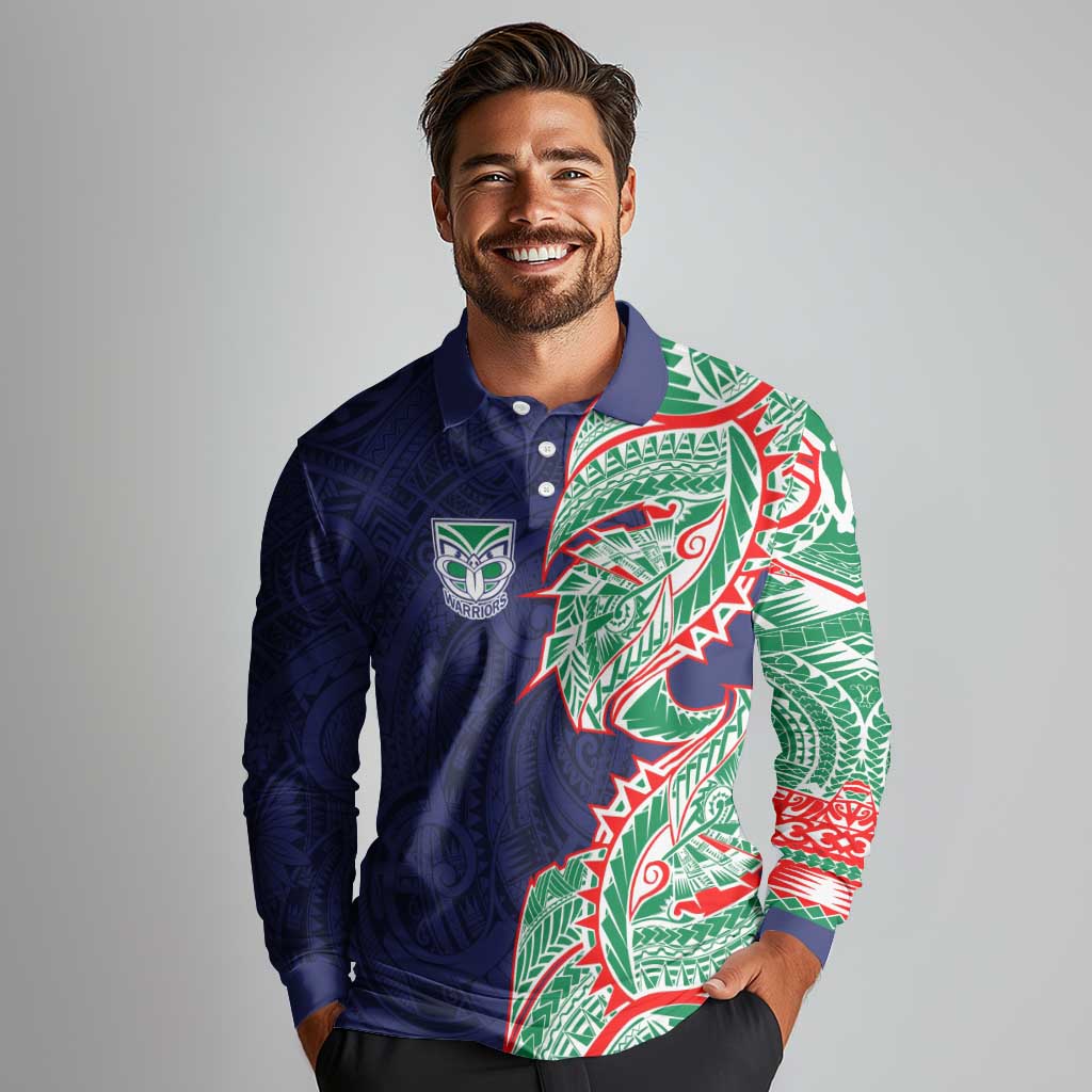 New Zealand Warriors Long Sleeve Polo Shirt Polynesian Tribal Tattoo Pacific Sport Art