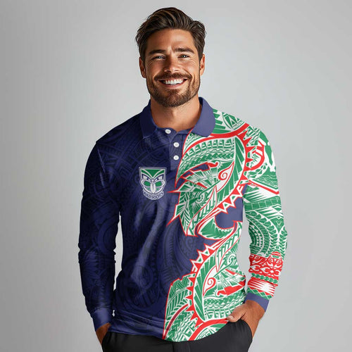 New Zealand Warriors Long Sleeve Polo Shirt Polynesian Tribal Tattoo Pacific Sport Art