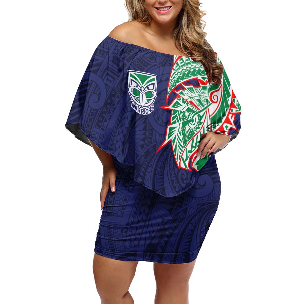 New Zealand Warriors Off Shoulder Short Dress Polynesian Tribal Tattoo Pacific Sport Art
