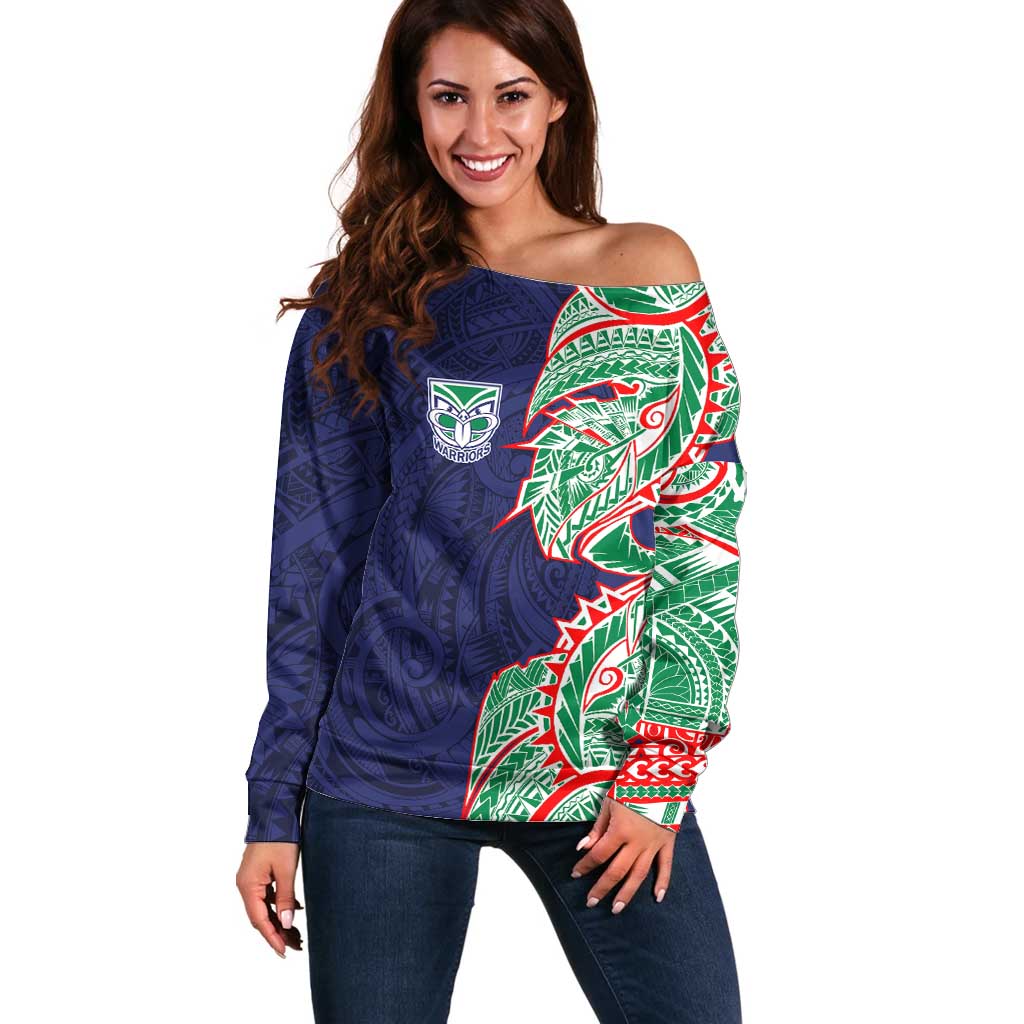 New Zealand Warriors Off Shoulder Sweater Polynesian Tribal Tattoo Pacific Sport Art