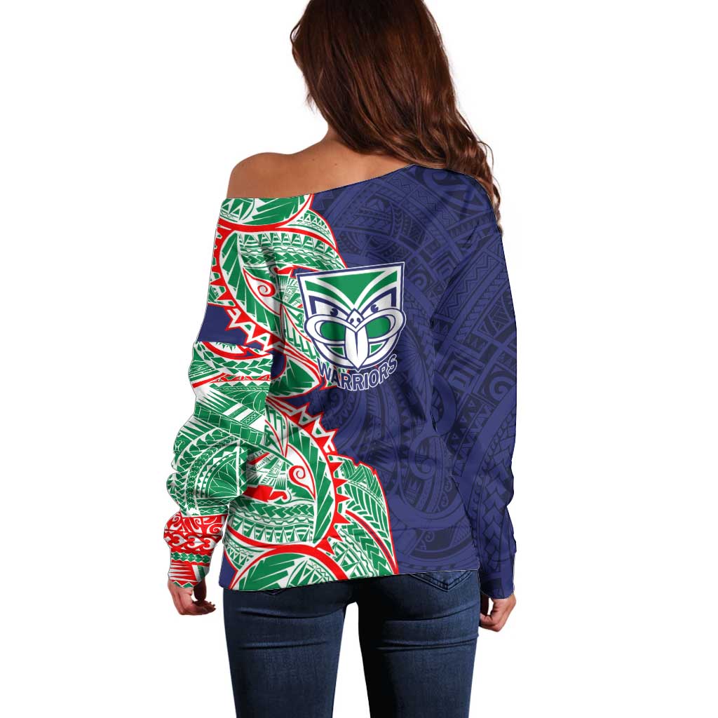 New Zealand Warriors Off Shoulder Sweater Polynesian Tribal Tattoo Pacific Sport Art