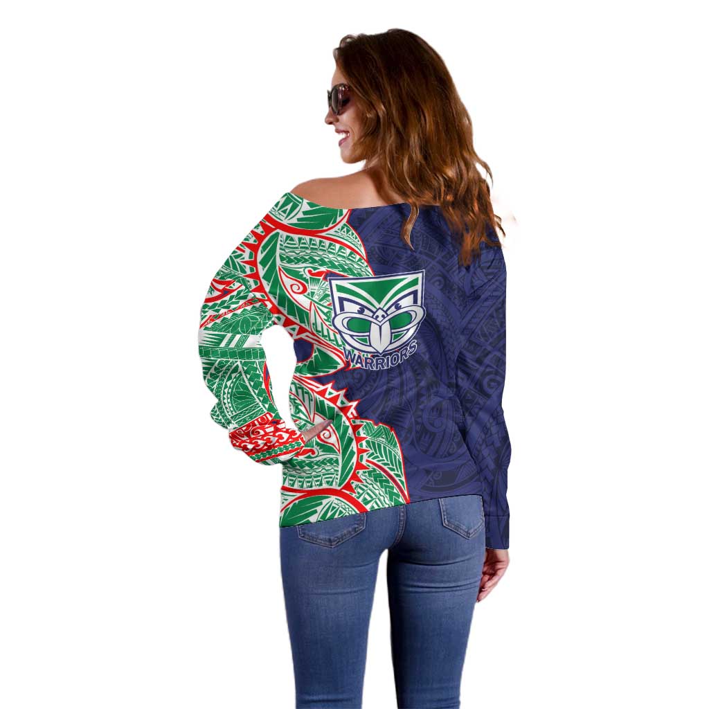 New Zealand Warriors Off Shoulder Sweater Polynesian Tribal Tattoo Pacific Sport Art