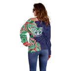 New Zealand Warriors Off Shoulder Sweater Polynesian Tribal Tattoo Pacific Sport Art