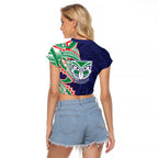 New Zealand Warriors Raglan Cropped T Shirt Polynesian Tribal Tattoo Pacific Sport Art