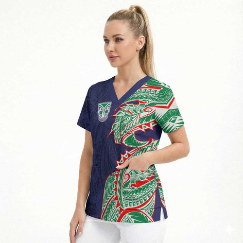 New Zealand Warriors Scrub Top Polynesian Tribal Tattoo Pacific Sport Art