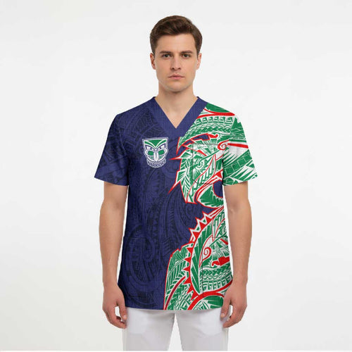 New Zealand Warriors Scrub Top Polynesian Tribal Tattoo Pacific Sport Art