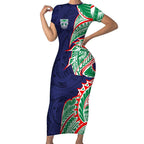 New Zealand Warriors Short Sleeve Bodycon Dress Polynesian Tribal Tattoo Pacific Sport Art