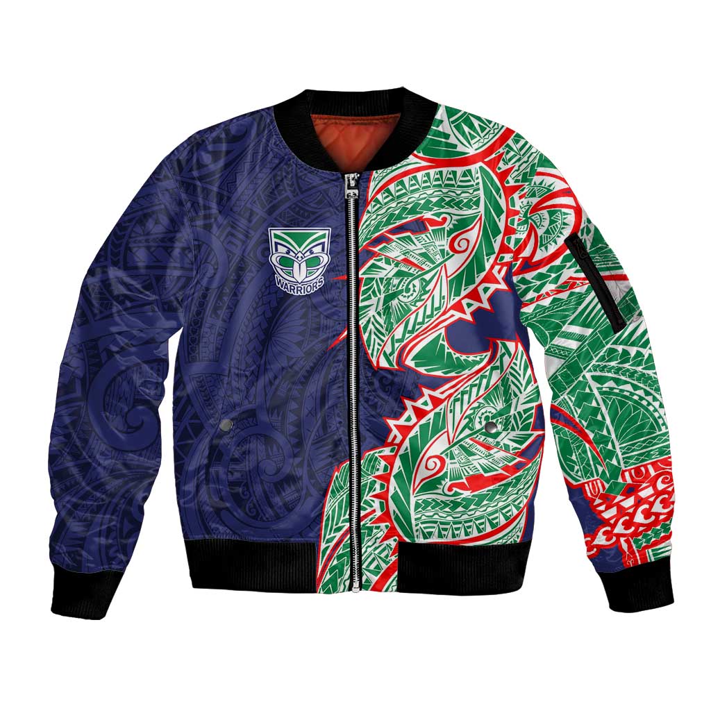 New Zealand Warriors Sleeve Zip Bomber Jacket Polynesian Tribal Tattoo Pacific Sport Art