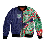New Zealand Warriors Sleeve Zip Bomber Jacket Polynesian Tribal Tattoo Pacific Sport Art