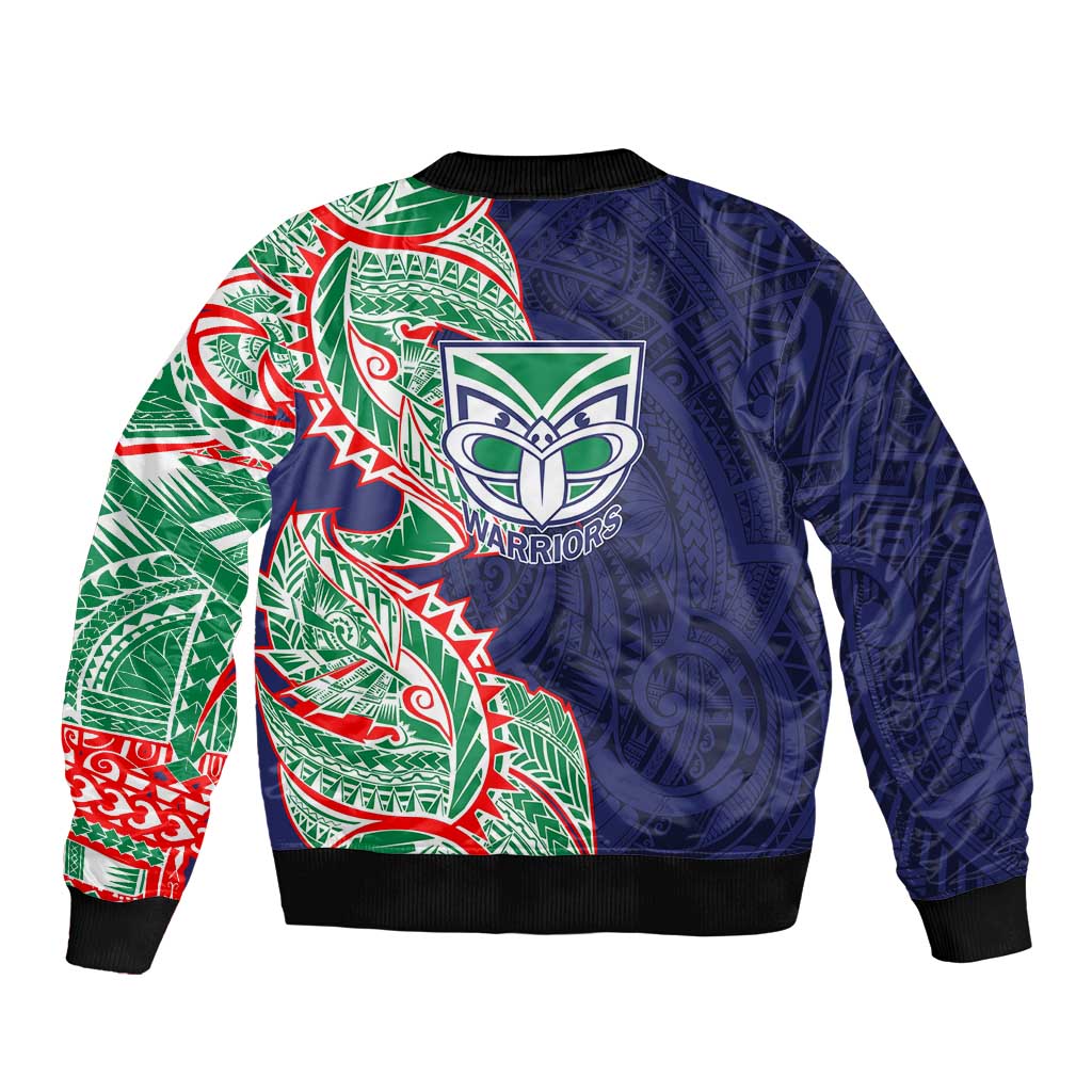 New Zealand Warriors Sleeve Zip Bomber Jacket Polynesian Tribal Tattoo Pacific Sport Art
