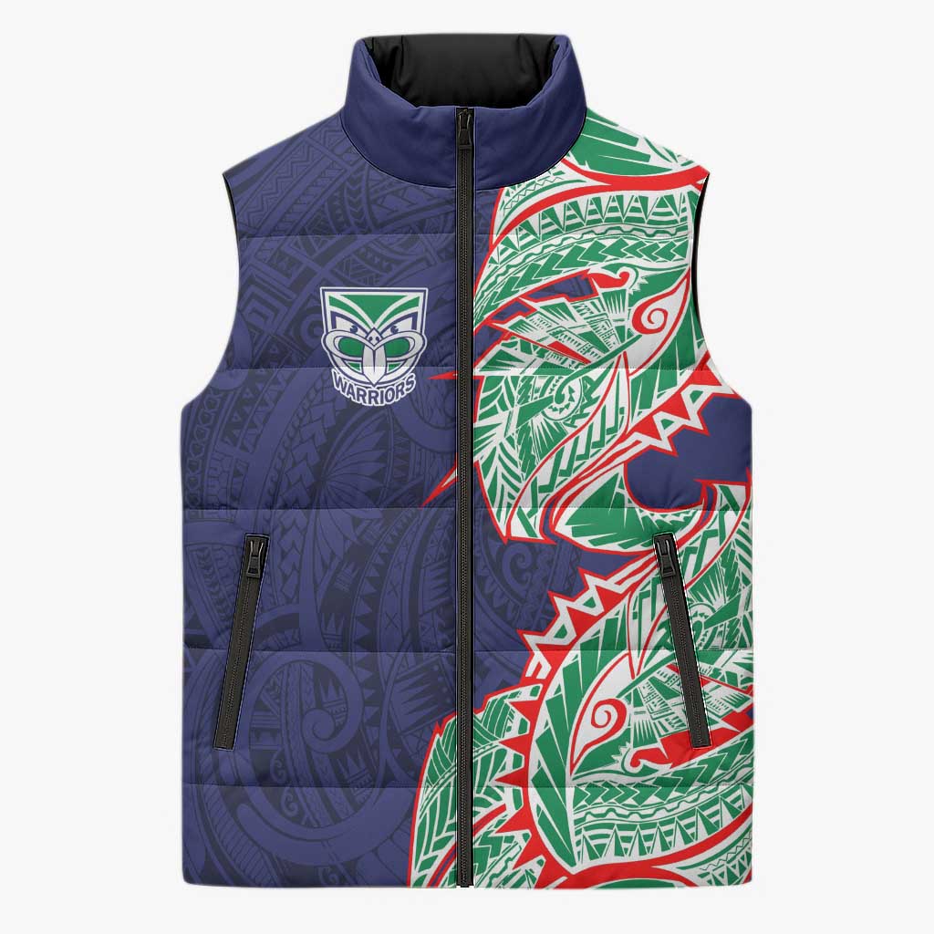 New Zealand Warriors Sleeveless Puffer Jacket Polynesian Tribal Tattoo Pacific Sport Art