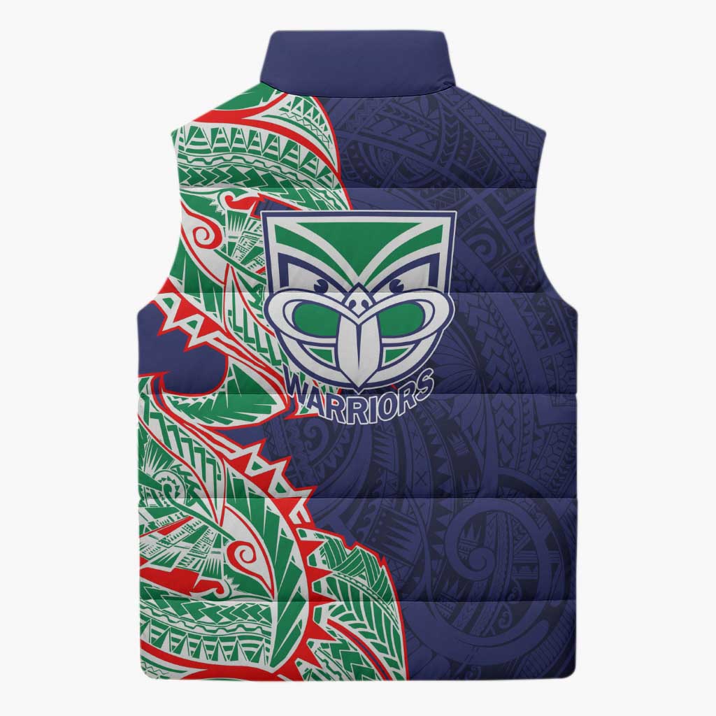 New Zealand Warriors Sleeveless Puffer Jacket Polynesian Tribal Tattoo Pacific Sport Art