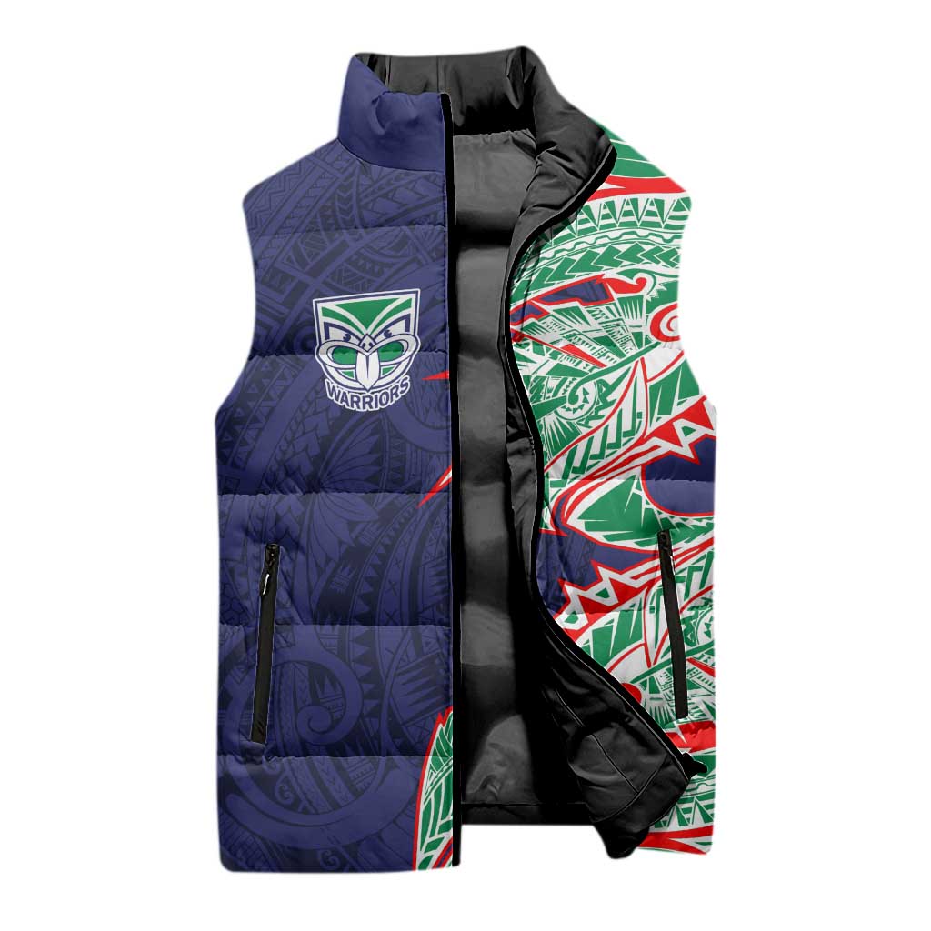 New Zealand Warriors Sleeveless Puffer Jacket Polynesian Tribal Tattoo Pacific Sport Art