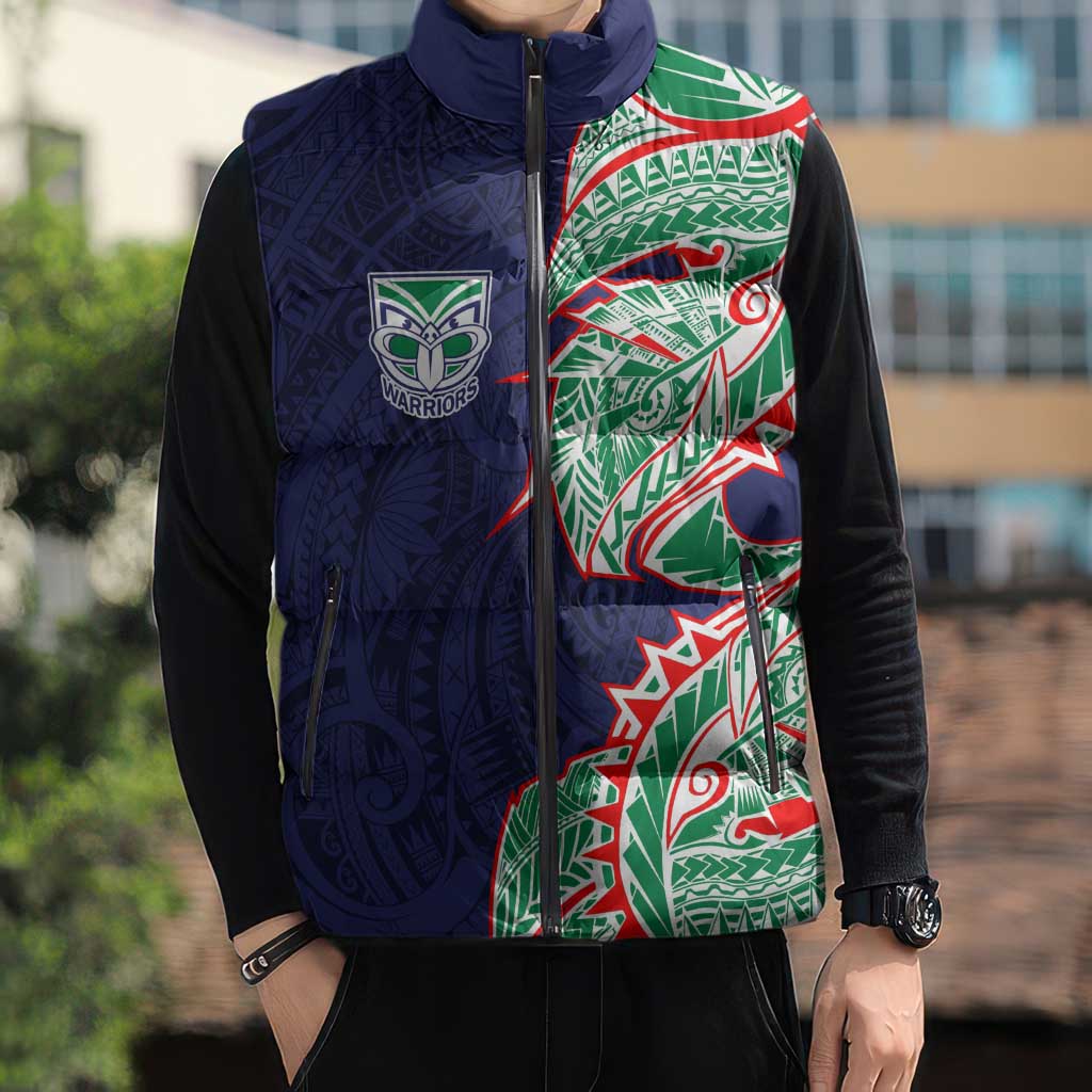 New Zealand Warriors Sleeveless Puffer Jacket Polynesian Tribal Tattoo Pacific Sport Art