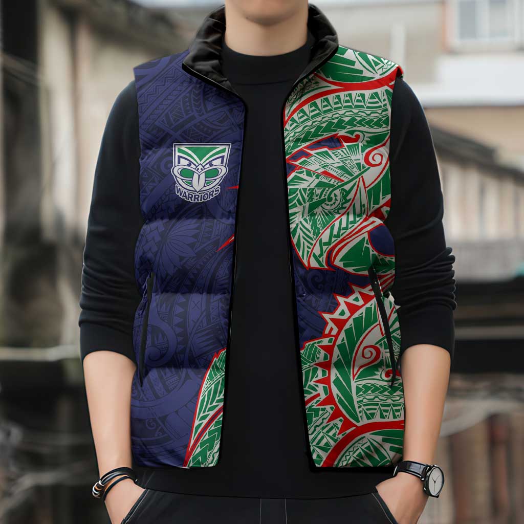 New Zealand Warriors Sleeveless Puffer Jacket Polynesian Tribal Tattoo Pacific Sport Art