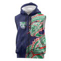 New Zealand Warriors Sleeveless Zip Hoodie Polynesian Tribal Tattoo Pacific Sport Art