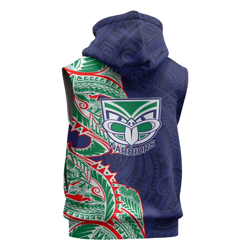 New Zealand Warriors Sleeveless Zip Hoodie Polynesian Tribal Tattoo Pacific Sport Art