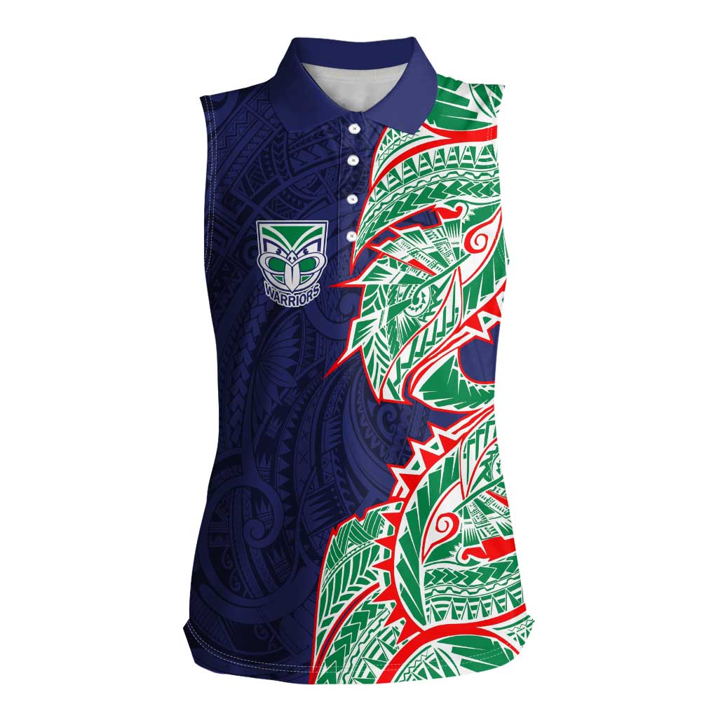 New Zealand Warriors Women Sleeveless Polo Shirt Polynesian Tribal Tattoo Pacific Sport Art