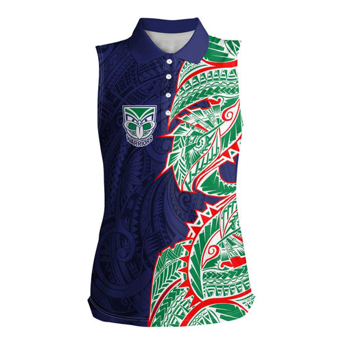 New Zealand Warriors Women Sleeveless Polo Shirt Polynesian Tribal Tattoo Pacific Sport Art