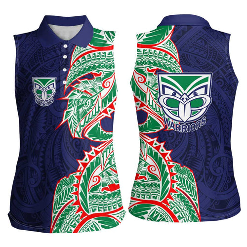 New Zealand Warriors Women Sleeveless Polo Shirt Polynesian Tribal Tattoo Pacific Sport Art