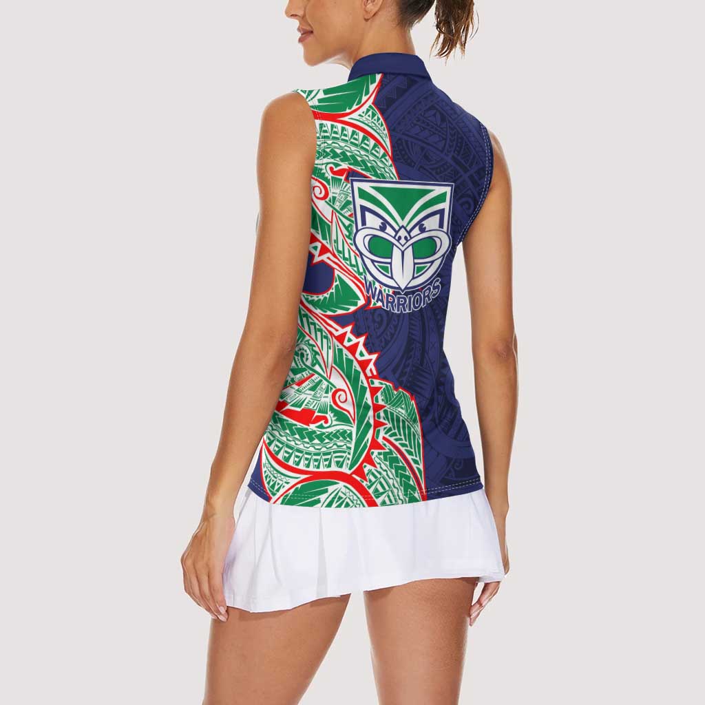 New Zealand Warriors Women Sleeveless Polo Shirt Polynesian Tribal Tattoo Pacific Sport Art