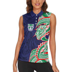 New Zealand Warriors Women Sleeveless Polo Shirt Polynesian Tribal Tattoo Pacific Sport Art